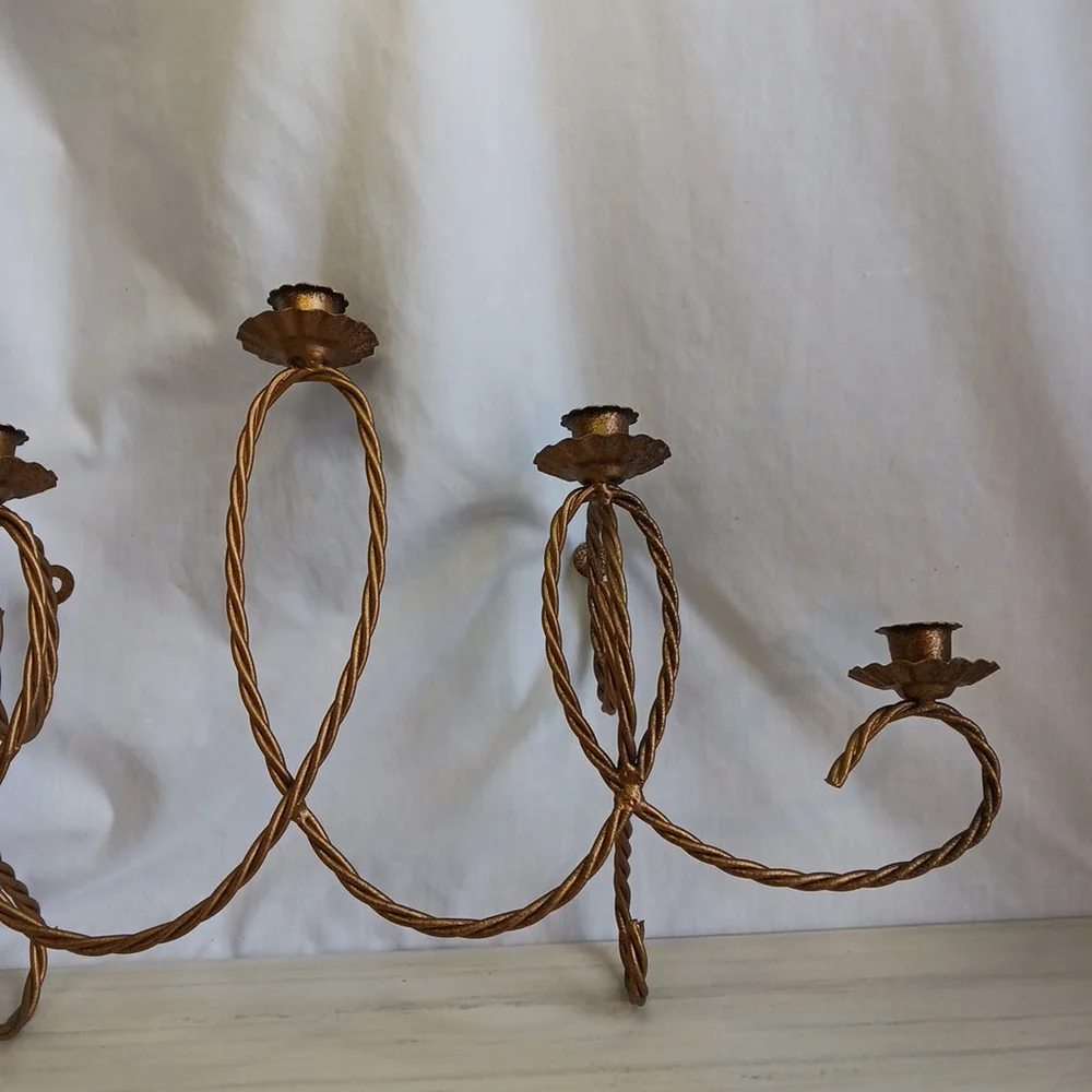 Vantage Hollywood Regency Brass 5 Tier Wall Candelabra
